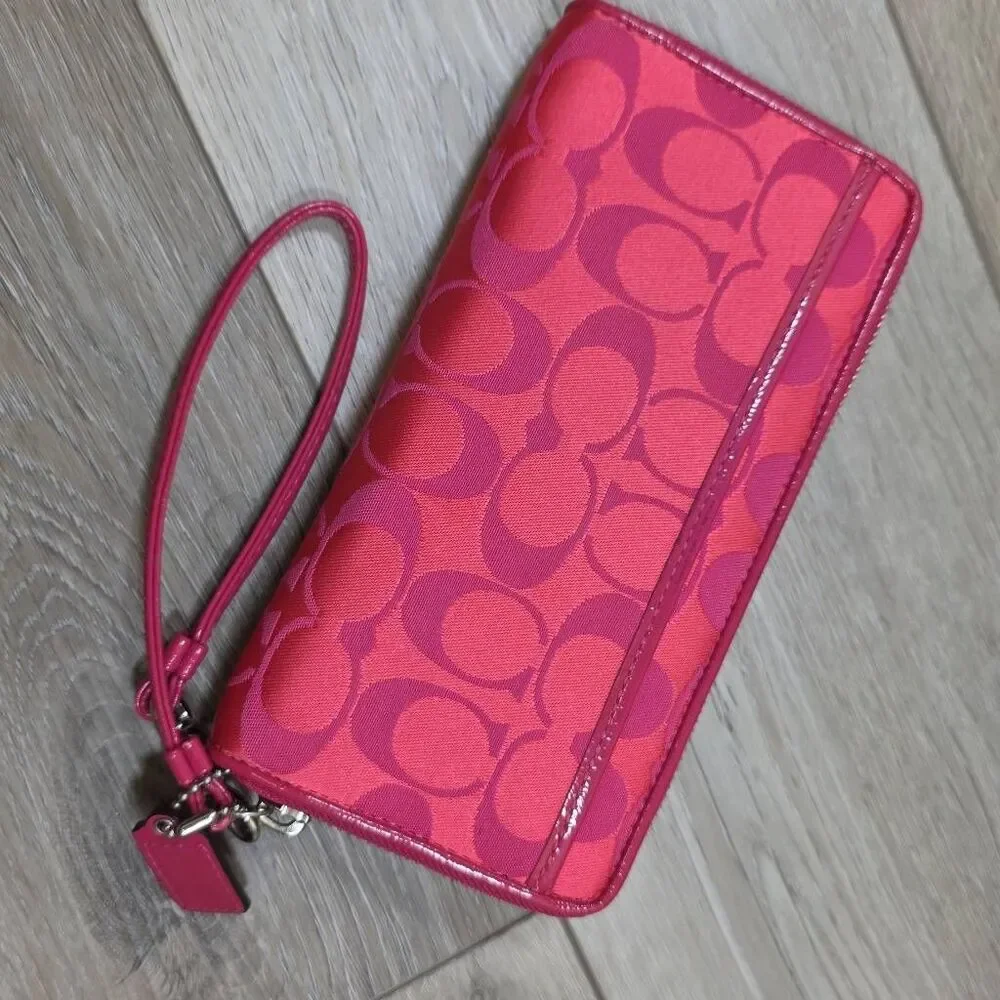 Coach Hot Pink Op Art C Signature Tote Bag and Wallet